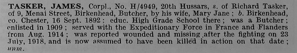 Tasker J Cpl H-4949 20th Hussars