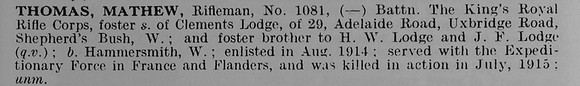 Thomas M Rfn 1081 Kings Royal Rifle Corps