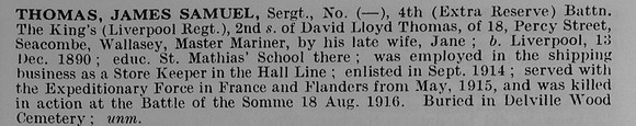 Thomas J S Sergt 4th Kings Liverpool Regiment