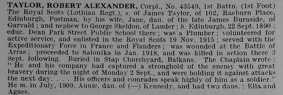 Taylor R A Cpl 43549 1st Royal Scots