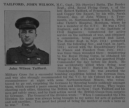 Tailford J W Captain MC 7th Border Regiment Attd Royal Flying Corps Obit De Ruvignys Roll Of Honour Vol 5