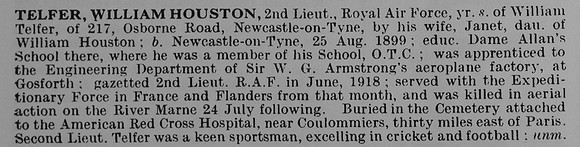 Telfer W H 2nd Lt Royal Air Force
