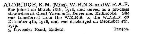Aldridge K M Miss WRNS And WRAF