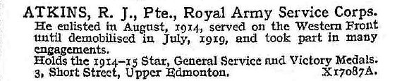 Atkins R J Pte Army Service Corps
