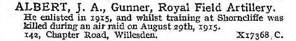 Albert J A Gnr Royal Field Artillery