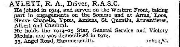 Aylett R A Dvr Army Service Corps