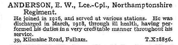 Anderson E W L/Cpl Northamptonshire Regiment