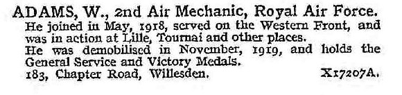 Adams W 2nd Air Mechanic Royal Air Force