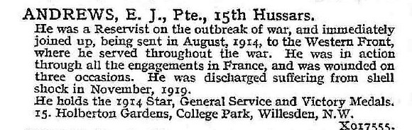 Andrews E J Pte 15th Hussars