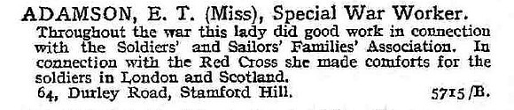 Adamson E T Miss Special War Worker
