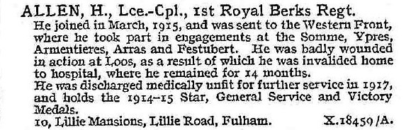 Allen H L/Cpl 1st Royal Berkshire Regiment