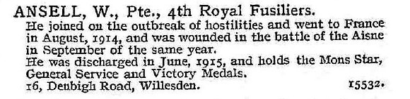 Ansell W Pte 4th Royal Fusiliers