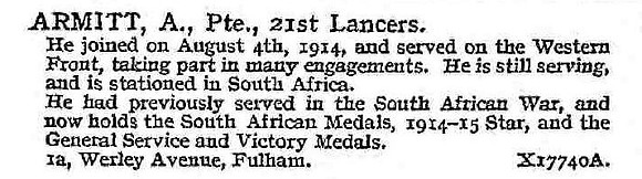 Armitt A Pte 21st Lancers