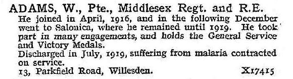 Adams W Pte Middlesex Regiment And Royal Engineers