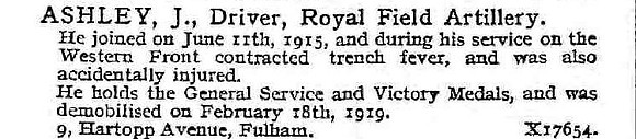 Ashley J Dvr Royal Field Artillery