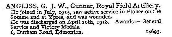 Angliss G J W Gnr Royal Field Artillery
