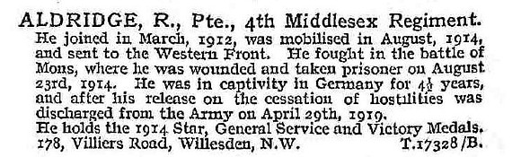 Aldridge R Pte 4th Middlesex Regiment