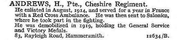 Andrews H Pte Cheshire Regiment