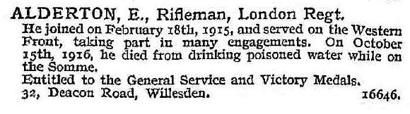 Alderton E Rfn London Regiment