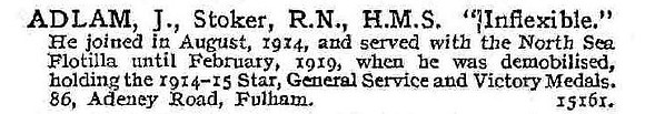 Adlam J Stoker HMS Inflexible Royal Navy