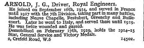 Arnold J G Dvr Royal Engineers