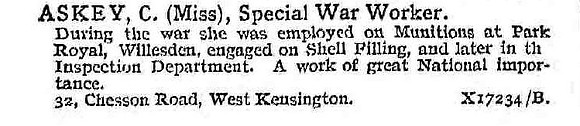 Askey C Miss Munitions Worker