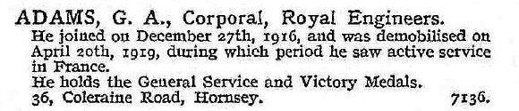 Adams G A Cpl Royal Engineers
