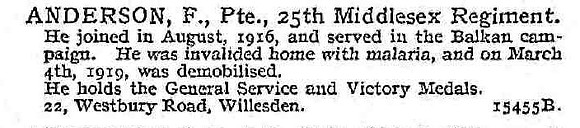 Anderson F Pte 25th Middlesex Regiment