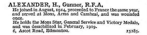 Alexander H Gnr Royal Field Artillery