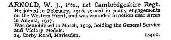 Arnold W J Pte 1st Cambridgeshire Regiment