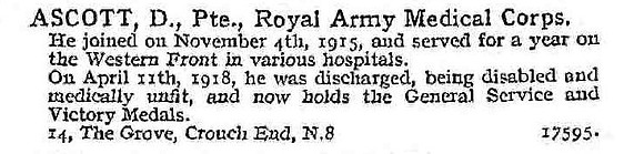 Ascott D Pte Royal Army Medical Corps
