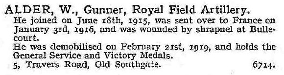 Alder W Gnr Royal Field Artillery