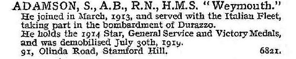 Adamson S AB HMS Weymouth Royal Navy