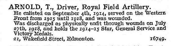 Arnold T Dvr Royal Field Artillery