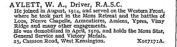 Aylett W A Dvr Army Service Corps