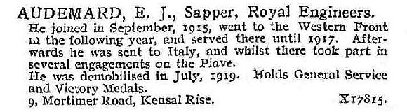Audemard E J Sapper Royal Engineers