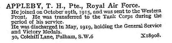 Appleby T H Pte Royal Air Force
