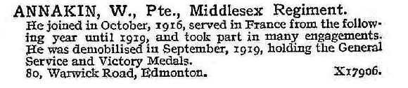Annakin W Pte Middlesex Regiment