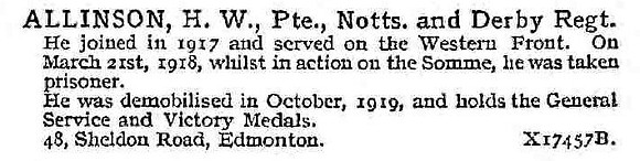 Allinson H W Pte Notts And Derby Regiment