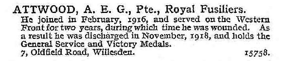 Attwood A E G Pte Royal Fusiliers