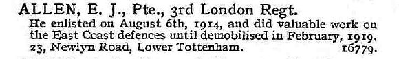 Allen E J Pte 3rd London Regiment