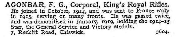 Agonbar F G Cpl Kings Royal Rifle Corps