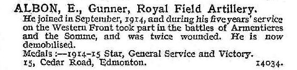 Albon E Gnr Royal Field Artillery
