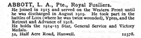 Abbott L A Pte Royal Fusiliers 52, Half Acre Road, Hanwell, London.