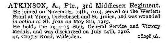 Atkinson A Pte 3rd Middlesex Regiment