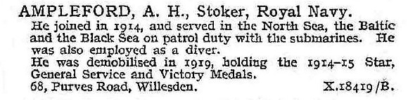 Ampleford A H Stoker Royal Navy