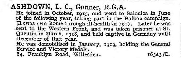 Ashdown L C Gnr Royal Garrison Artillery