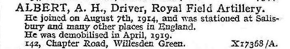 Albert A H Dvr Royal Field Artillery