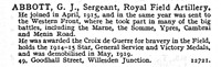 Abbott G J Sergt Royal Field Artillery 49, Goodhall Street, Willesden Junction, London.