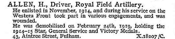 Allen H Dvr Royal Field Artillery